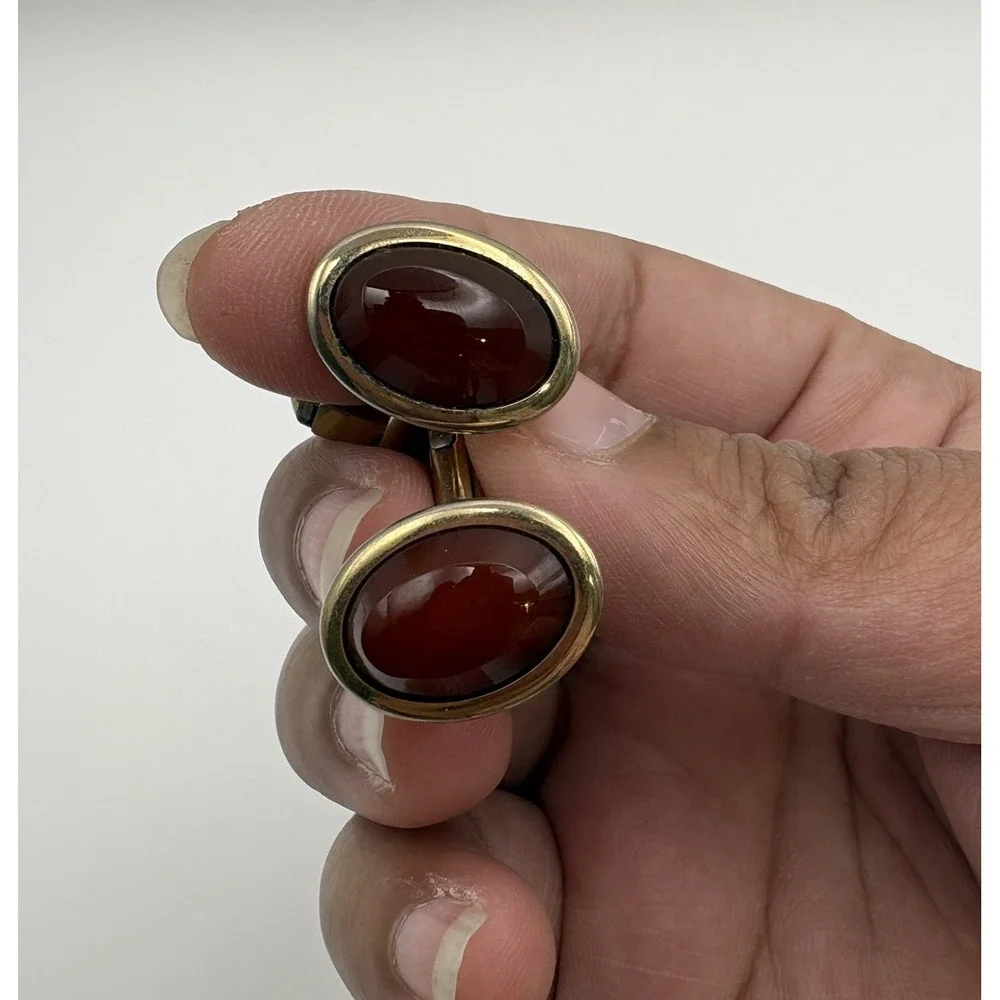 Swank Vintage 1/20 12K GF Gold Filled‎ Red Stone Oval Cufflinks Toggle Back MCM